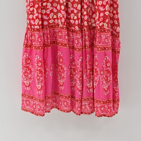 PRETTY LITTLE SISTER Dress Womens Size M Red Floral Cotton Ruffle Maxi Tank Boho - Picture 7 of 12